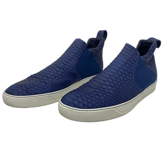 LANVIN Authentic Blue Python & Leather Mid Top Slip On Sneaker Tennis Shoe US 13 - Picture 4 of 13